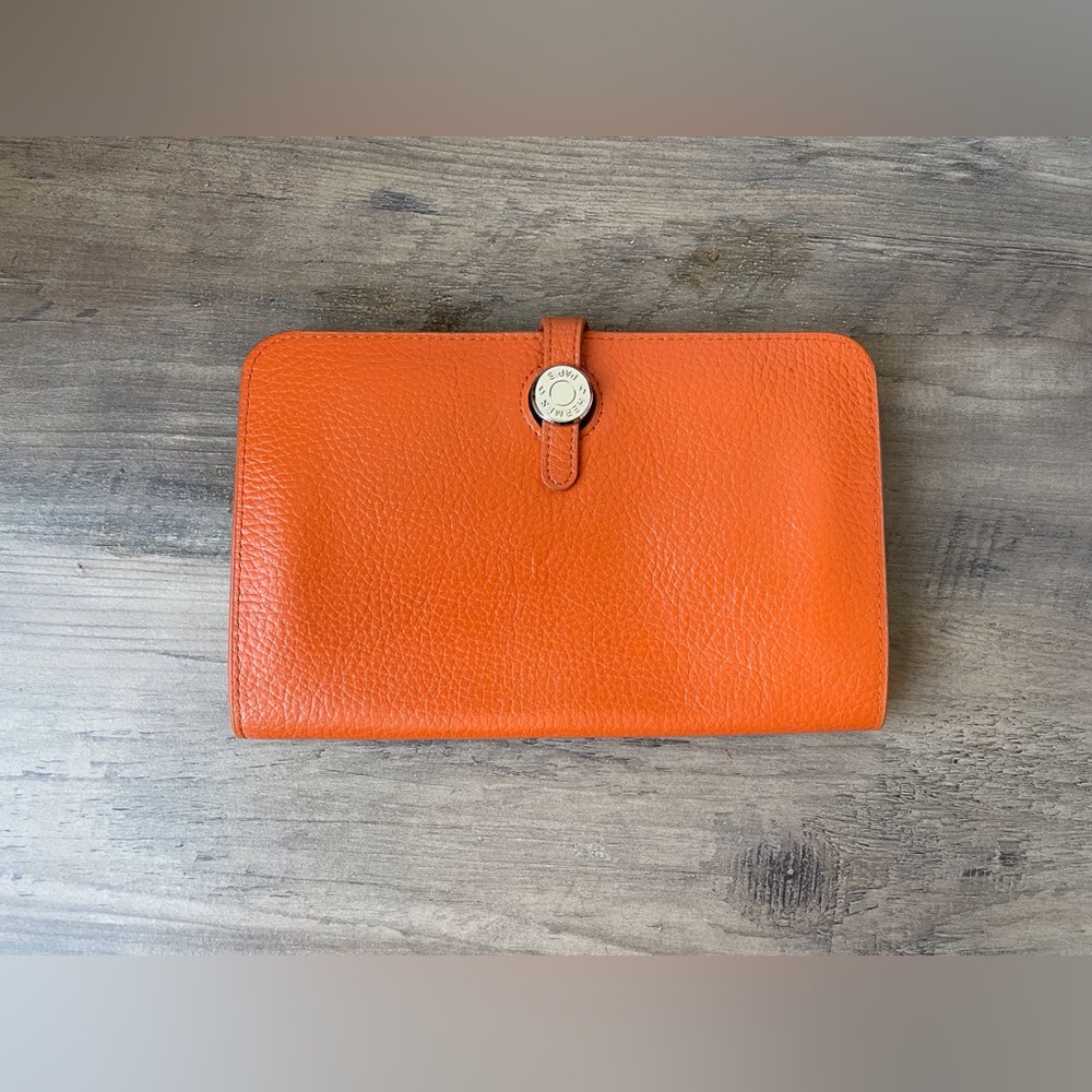 Orange Togo Leather Dogon Duo Wallet